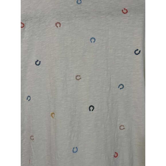 Loft Sz L Horseshoe Motif Embroidered V Neck T Shirt Multicolor Embroidery - Picture 6 of 6